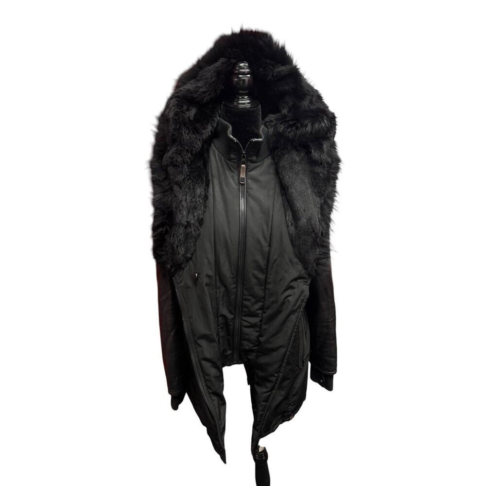RUDSAK Grace Black Down Puffer Coat M Genuine Leather Sleeves Real Fur Parka - Picture 8 of 15